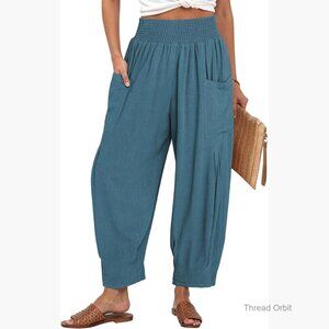 Linen Harem Pants High Waist Wide Leg Casual Lounge Pockets